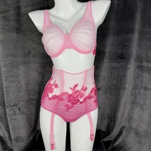 NWOT Vintage La Perla 3Pc Lingerie Set Sheer Corset Garter 34D S/M Italy Luxury